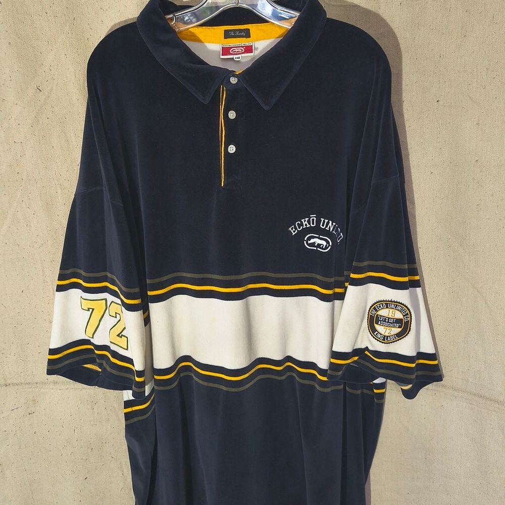 Ecko Unltd. Mens 4xB Knit VelvetShirt in Dark Navy, Yellow and White The Foundry